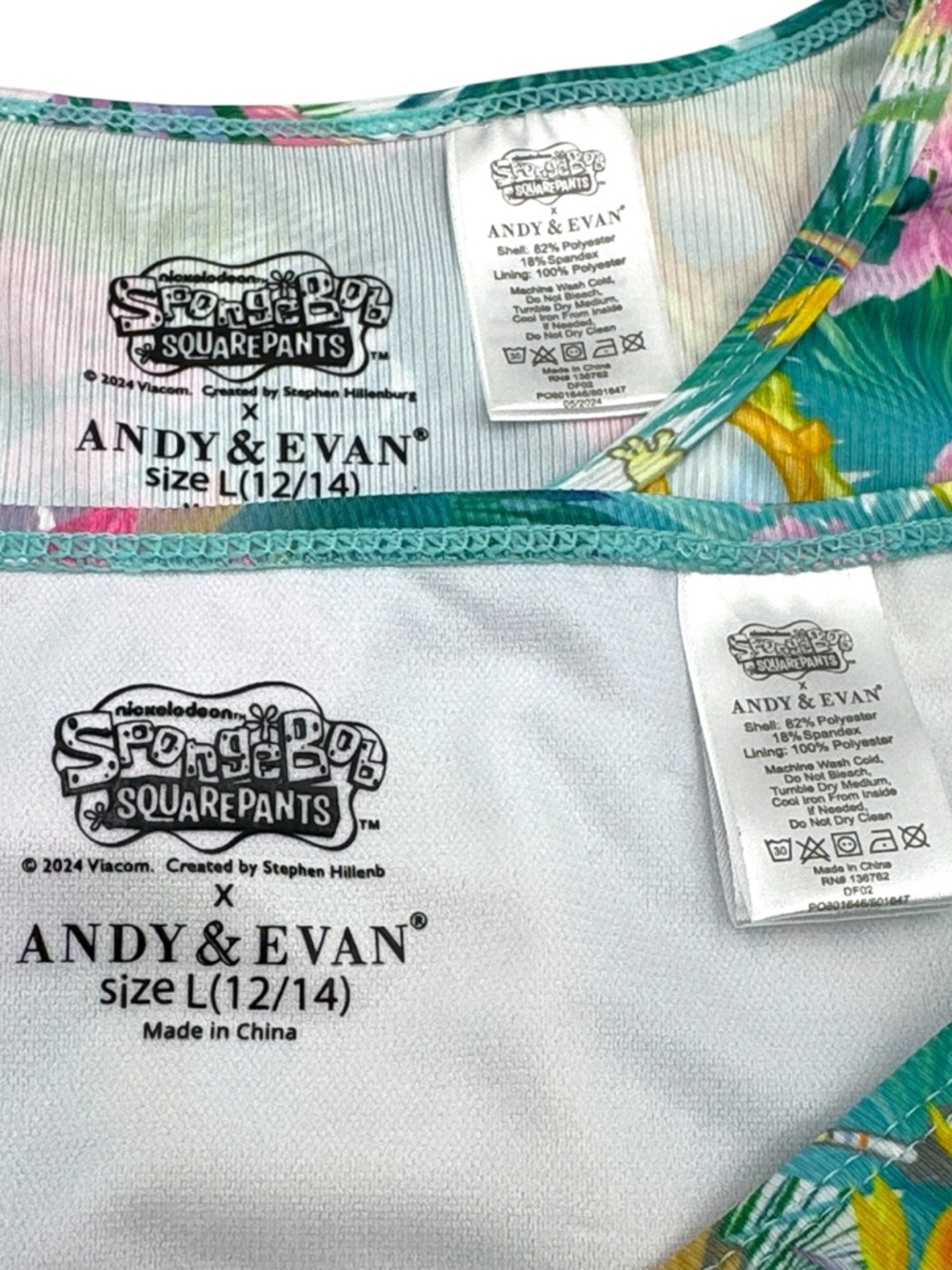Andy & Evan x SpongeBob SquarePants Tropical Rash Guard Set - Size L (12/14) - Picture 9 of 16